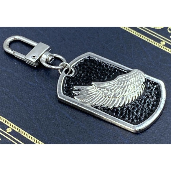 Set of 2 -  Guardian Angel Wing Dog Tag Keychain, Silver & Black - Picture 2 of 3
